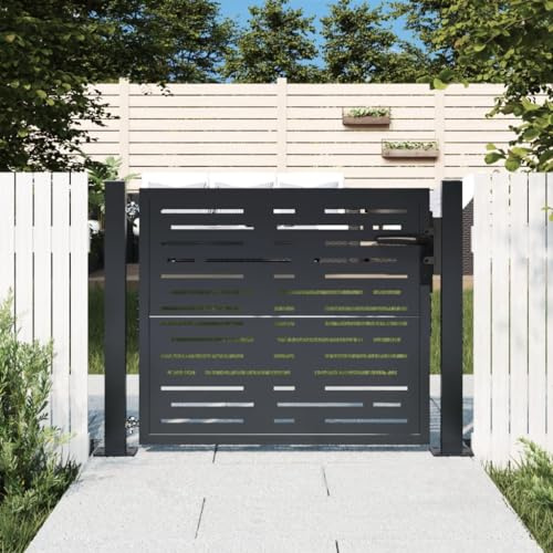 Hoodmeel Cancello Giardino Esterno, Cancelli in Ferro, Cancelletto Giardino, Cancelletto Pedonale, Cancello Giardino Antracite 105x80 cm in Acciaio Design Quadrato