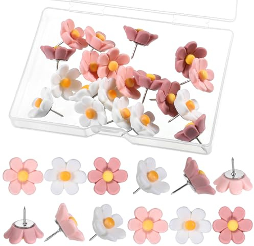 Giantree 20 Flower Pushpins, Pink Decorative Pushpins, Cute Cork Board Decorative Pushpin Suitable for Cork Boards Bulletin Boards Photo Walls Maps and Other Office School Supplies