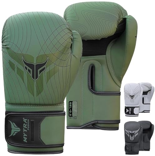 Guantoni da Boxe 10, 12, 14, 16 oz — Guanti da Sacco Boxe con Palmo in Rete Ventilata Guanti da Allenamento | Guanti MMA, Muay Thai & Kickboxing per Uomo e Donna (Verde oliva, 10-oz)