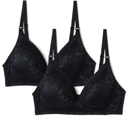 Amazon Essentials Soutien-Gorge de Grossesse et d’Allaitement Tout en Dentelle Extensible, Doublé Femme, Lot de 2