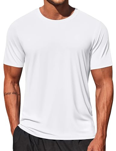 COOFANDY Men Rash Guard UPF 50+ Short Sleeve Lightweight Quick Dry Sun Protection Shirt for Surf Swimming Beach Outdoor Workout White