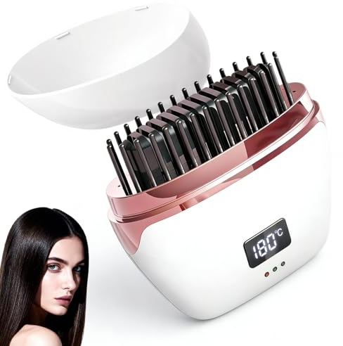 Mini Pettine Lisciante, 2-in-1 Spazzola Lisciante Portatile, Mini Piastra per Capelli, Controllo Temperatura 3 Velocità, Pettine Lisciante per Leggero E Portatile (Bianco)