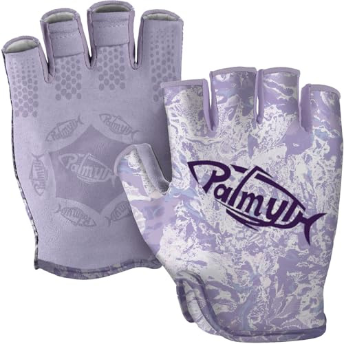 Palmyth Stubby UV Fishing Gloves Sun Protection Fingerless Glove Men Women UPF 51+ SPF for Kayaking, Paddling, Canoeing, Rowing, Driving (Lilac Tide,Large)