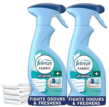 Febreze Antibacterial Fabric Refresher Spray, FRESH LINEN, 375ml (Pack of 2) – Kills 99.9% of Bacteria – Odour Eliminator for Sofas, Curtains & Upholstery – OdourClear Technology