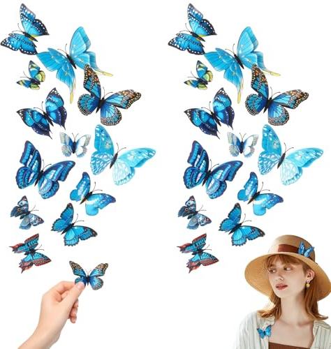 24 Pezzi Blu Farfalla Decorazione Con Ali 3D In PVC Spille Sicure Riutilizzabili Per Camera Soggiorno Giardino Tavolo Ufficio Decorazioni Primaverili