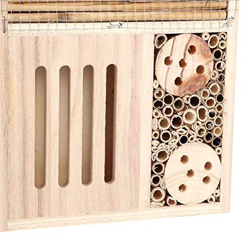 Walfront Casa de Abejas de Madera, Hotel de Jardín Al Aire Libre de Madera de Nogal para Abejas y Mariquitas, Hermosa Caja Nido Decorativa para Observación de Aves en el Patio Trasero (Escribe un)