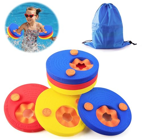 Swimming Arm Floats- 6Pcs Arm Bands Floating Swim Wings With Storage Bag Swimmer Foam Discs Wristbands Aid Non Inflatable Buoyancy Rings Floating Discs for Kids Aged 3-6 Pool Beach Swimming Learning