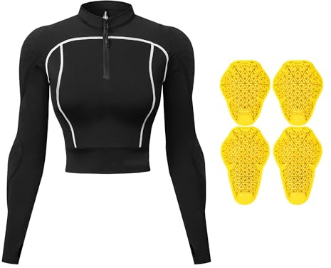 Coheritrix Maglia Da Moto Da Donna, Giacca Protettiva Moto Donna Maniche Lunghe con Protezioni Rimovibili, Slim Fit Traspirante Top Biker per Strada Motocross e Uso Quotidiano,Black-L