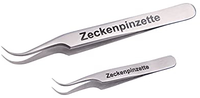 Faude Zeckenpinzetten Set, Zeckenzangen Set zum Entfernen von Zecken jeder Größe ohne sie zu quetschen mit feiner, rund gebogener Spitze, Edelstahl 12,5cm und 8cm