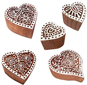 Decorativo Diseños Corazón y Floral Madera Bloque Sellos (Set de 5)