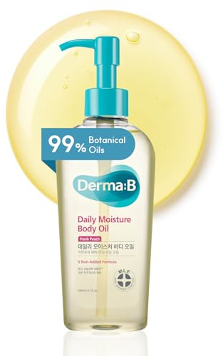 Daily Moisture Body Oil 200ml, Natürliche Pflege mit Mandelöl & Arganöl, Feuchtigkeitsspendendes Körperöl für Trockene Haut, Pfirsichduft, Massageöl, Körperpflege, Koreanische Hautpflege