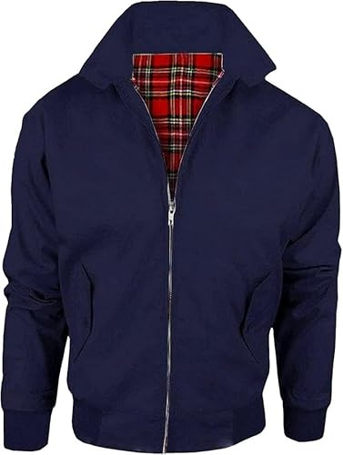 LE11® Harrington Jacket – Smart Casual Unisex Men's & Women's Coat | Vintage Classic Retro 1970's Scooter MOD Skin Bomber | Tartan Lining British Style Zip-Up Bomber Jacket (Navy, 2XL)
