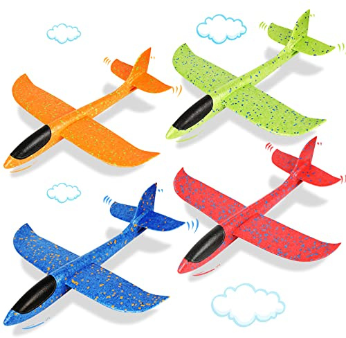 VCOSTORE Foam Glider Planes for Kids, 4 Pcs Large Airplane Toys 17.3'' Polystyrene Aeroplane Toys Flying Gliders, Manual,EEP, Sturdy, Suitable for Family Outdoor Sports Parent-Kid Activities