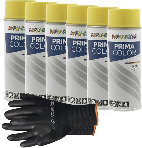 vasalat Dupli-Color Lackspray zinkgelb glänzend RAL 1018 - Sprühlack für Metall, Kunststoff und Holz - wetterfeste Sprühfarbe für den Innen- und Außenbereich UV -beständig, 6 Stück