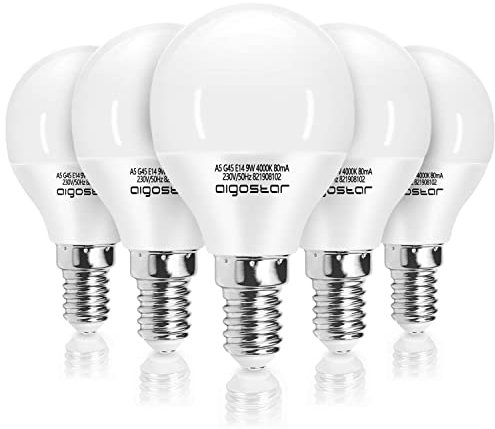 Aigostar LED Lampe E14 9W (Ersetzt 62W Birne), Natürliches Weiß 4000K, Glühbirne E14 840 Lumen, CRI＞80, Leuchtmittel E14 G45, 5er-Pack