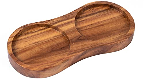 DeroTeno Salt and Pepper Mill Tray, Inner Dia 6.8 cm, Acacia Wood, Pepper Grinder Rest, Dining Table Protector (Pepper Mill and Salt Mill are not Included)