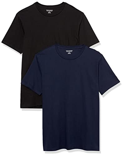Amazon Essentials Camiseta de Manga Corta, Cuello Redondo y Corte Ajustado Hombre, Pack de 2, Azul Marino/Negro, XL