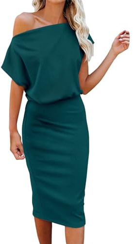 Dressmine Dresses for Women UK Ladies Petite Dresses Short Sleeve Summer Off Shoulder Evening Party Wear Long Dress Green Size 16