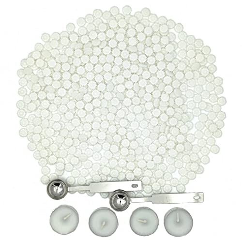 600 Piezas Perlas de Cera de Sellado, Kit de Lacre de Sellado Girasol con 2 Cucharas de Fusión y 4 Velas de Té, Cuentas de Sello de Cera para Sellar y Decorar Cartas e Invitaciones (Blanco)