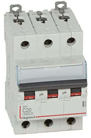 Legrand 407860E Interrupteur automatique magnétique thermique 3P, 20 A, courbe C, 10 kA, 3 modules, DX3