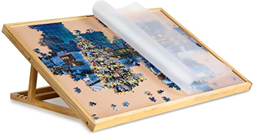 Becko US Jigsaw Puzzle Board with Clear Cover Adjustable Wooden Puzzle Easel Portable Jigsaw Puzzles Plateau for Adults and Kids, for Up to 1000 Piece (with Dustproof Cover)
