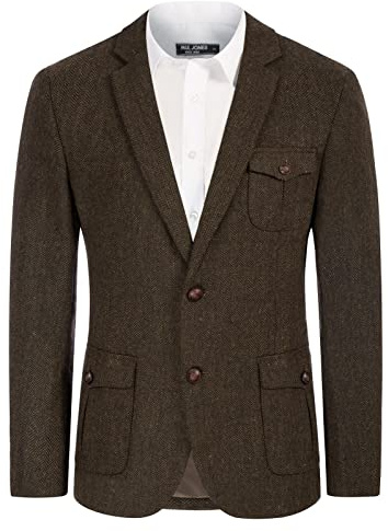 PJ Paul Jones Herren Blazer aus britischer Wollmischung, Patchwork, Tweed, Sportmäntel, Brown-Update, L