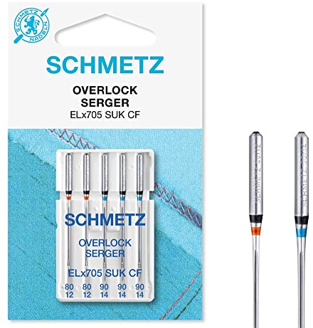 SCHMETZ Nähmaschinennadeln | 5 Overlocknadeln | ELX705 SUK | Nadelstärke 80/12 (x2) und 90/14 (x3)