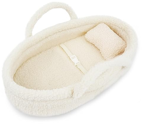 June Garden Cozy Dream Doll Bassinet - Baby Doll Portable Carrier - Fits for American Girl Dolls or Teddy Bears up to 14 - Cream White