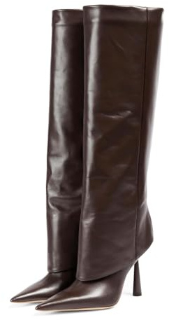 Goolita Fold Over Boots For Women, Pointed Toe Stiletto Heel Knee High Boots Fashion Comfortable Slip On Tall Boots