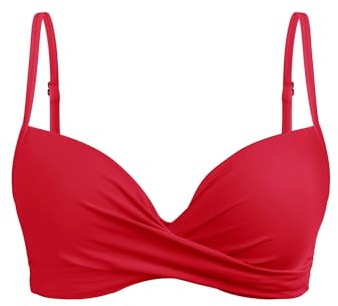 Aqua Eve Damen-Bikinioberteil mit Bügel, Push-Up-Badeoberteil, gepolsterter BH, nur Oberteil, Rot/Ausflug, einfarbig (Getaway Solids), S