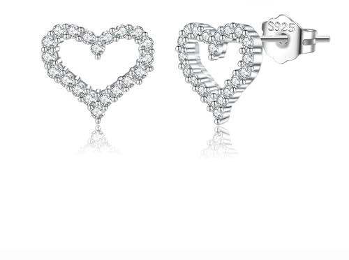 SLUYNZ Solid 925 Sterling Silber CZ Herz Ohrringe Ohrstecker für Frauen Teenager Kleine Herz Ohrstecker Liebe (A-Silber)