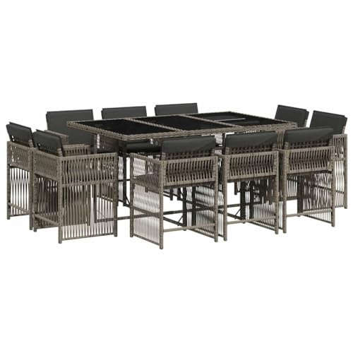 vidaXL Ensemble à Manger de Jardin avec Coussins 9 pcs, Table et Chaises à Dossier Rabattable, Meubles d'Extérieur Patio Terrasse, Moderne, Gris Résine Tressée