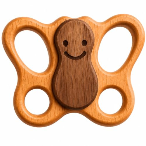 HippoToys Handmade Montessori Wooden Baby Rattle, Natural Wooden Sensory & Teething Toy for 0–6 and 6–12 Months, Newborn Gift for Baby Boys and Girls