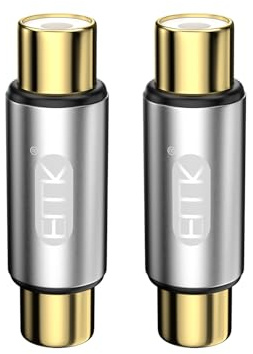 EMK guldpläterad RCA-kopplare, uttag till hona, RCA-förlängningskabel adapter för TV, högtalare, förstärkare, billjud (cinch-koppling, 2 stycken)