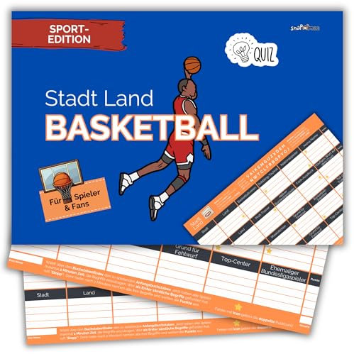 Stadt Land Basketball by snaPmee - Geschenk für Spieler, Trainer & Fans - Quiz Spiel Basketballverein - 50 Blatt Din-A4