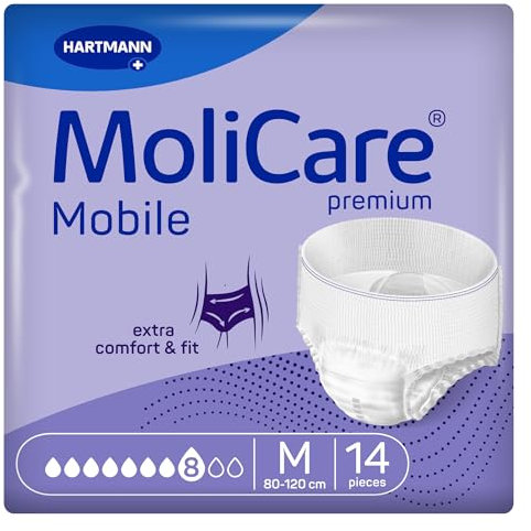 MoliCare premium Mobile 8 Tropfen Größe M, Inkontinenzhosen für Frauen und Männer mit schwerer Inkontinenz, extra Auslaufschutz, fortschrittlicher Hautschutz, verbesserte Passform, 14 Stück