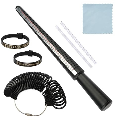 Set di Misuratori per Anelli, Nero Misuratore di Anelli Professionale, Strumento di Misurazione Ring Sizer, per Misurare Taglia Dito per la Misurazione del Diametro degli Anelli (EU, US, UK)