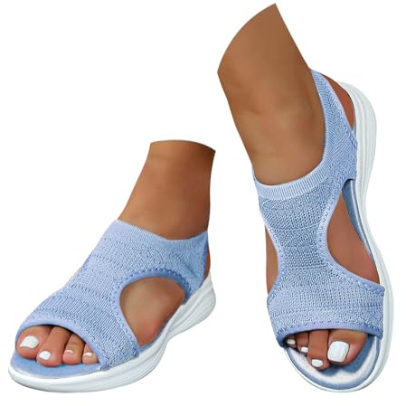 riou Sandalias Deportivas ortopédicas para Mujer Moda Zapatos con Punta Abierta Cuña Lavable de Verano Sandalia para Caminar, Z azul cielo, 37