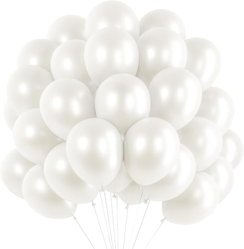 EWODEIEW Ballonger pärlvita, 60 stycken 25,4 cm (10 tum) vita latexballonger, pärlvit heliumballong, ballonggirlang, festballong för födelsedag, babyparty, bröllop, fest, dekoration
