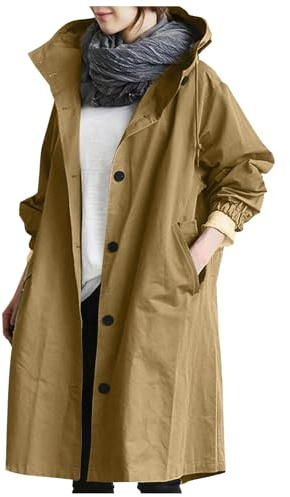 Gabardina larga para mujer, impermeable chaqueta de lluvia con capucha, bolsillos y botones, transpirable, forrada, cortavientos, chaqueta cortavientos, abrigo de otoño, elegante, chaqueta