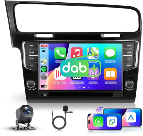 【Dab+】 2G+64G Android Radio de Coche para VW Golf 7 2013-2017, 9 Pulgadas Pantalla Inalámbrico Carplay con Android Auto Navi GPS WiFi FM/RDS/DVR/EQ Mirror Link Bluetooth Cámara Trasera