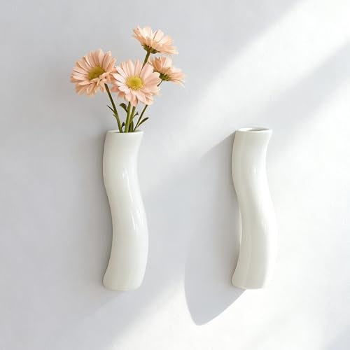 JIDOFUE Modern keramisk väggvas, 12,7 cm hängande blomvas för växter, dekorativ väggvas för vardagsrum, kontor och badrum
