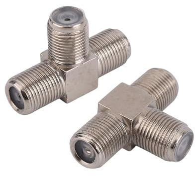 lasuroa 2uds Divisor De Cable Coaxial, Aleación Zinc F Tipo Hembra a Doble F Hembra Divisor Antena 3 Vías Combinador Conector Coaxial en Forma T Adaptador Cable para TV Video VCR Satélite Tuner