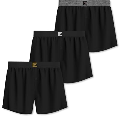 Pierre Calvini Loose Fit Mens Boxers - Soft Cotton Underwear (3, Blk, XXL)
