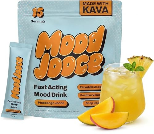 Mood Jooce Noble Kava Drink Mix - Cortisol Reducer with Kava Kava - Anxiety, Sleep & Mood Support Supplement - No Sugar - Vegan - Pineapple Mango Flavor - 15 On-The-Go Packets