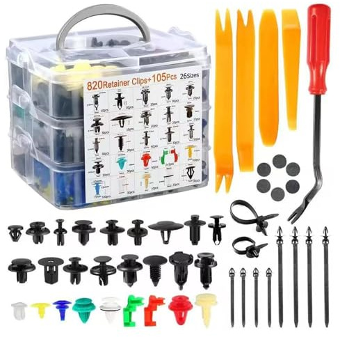 925 Pcs Universal Car Trim Clips and Fasteners Kit with 5 Removal Tools, 26 Universal Sizes Car Bumper, Fender Rivets, Door Panel Retainer Clips and Rivets Cable Ties Durable Plastic Rivets Set