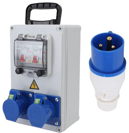 Portable Industrial Outlet Box | IP44-67 Water & Flame Retardant | Distribution Box for Construction Sites/Workshops | 250x150x100mm with Handle