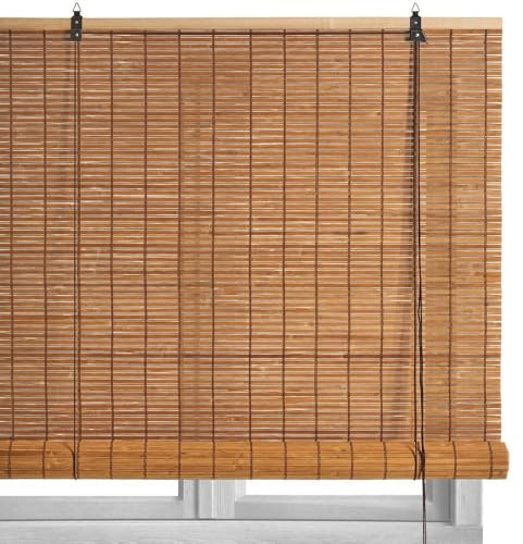 LOLAhome - Estor Enrollable de Láminas de Bambú Tostado de 180x250 cm. Sujeción a Pared o Techo. Limpieza Fácil con Paño Húmedo. Diseño Natural para Puertas