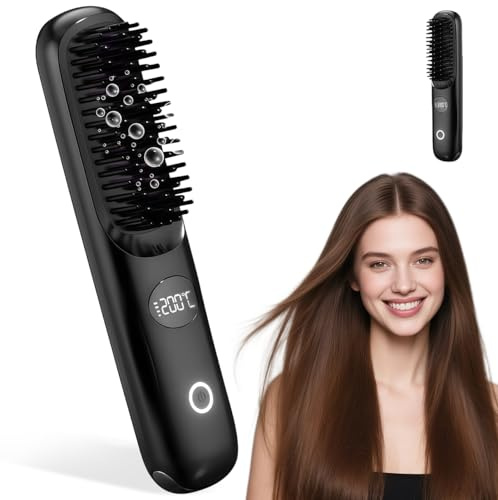 Spazzola Lisciante per Capelli, Mini Portatile Spazzola Lisciante Senza Fili di Ioni Negativi Riscaldamento Rapido Anti-scottature con 3 Temperatura per Casa, Viaggio