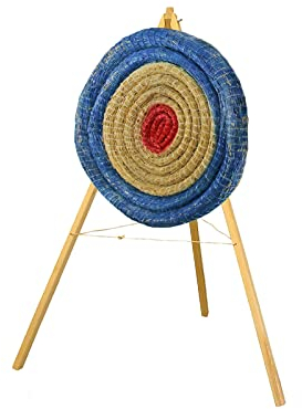 Runde Strohscheibe Deluxe - Ø 65 cm - Zielscheibe - Farbe: blau-rot + Holzständer S140; Zubehör für Bogenschießen, Pfeil und Bogen, Bogensport